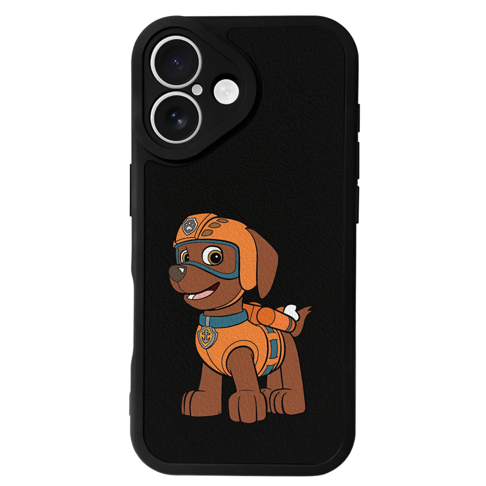 パウ・パトロール グッズ ズーマ - IPhone 16シリーズ対応 ・ シリコンスマホケース ・ レザー調 ・ 高精度フィット ・ 耐衝撃 ・ ワイヤレス充電対応 ・ 精密カット